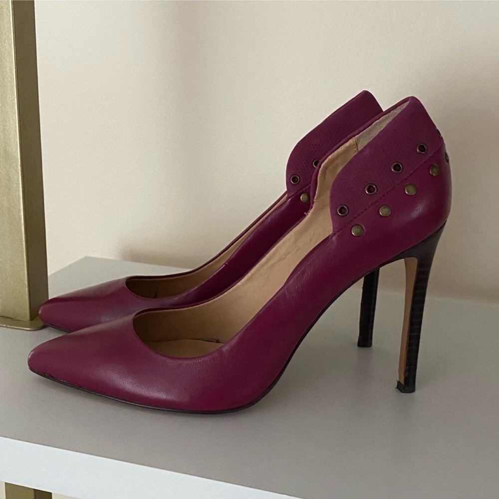 💜 Joe’s Jeans Raspberry Magenta Leather Pointed Toe Pumps Heels 7.5